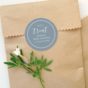  Blue Baby Shower Minimalist Calligraphy Script Classic Round Sticker