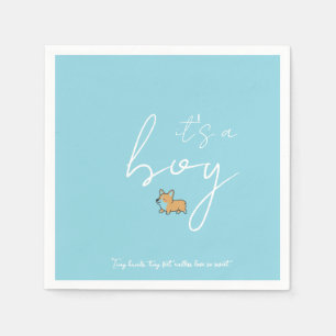 Blue Baby Shower Napkin With a Corgi Design