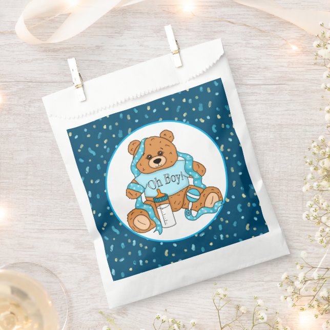 Blue Baby Shower Oh Boy Teddy Bear Favour Bags (Clipped)