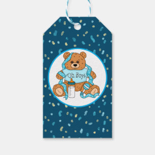 Blue Baby Shower Oh Boy Teddy Bear  Gift Tags