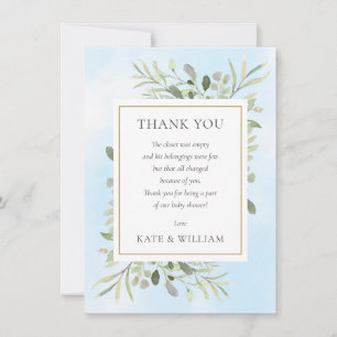 Blue Baby Shower Poem Spring Leaves Greenery Thank You Card