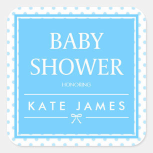 Blue Baby Shower Polka Dots and Ribbon Square Sticker