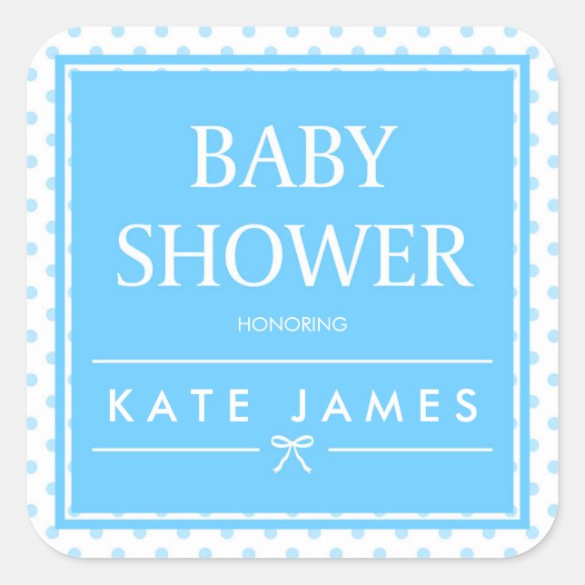 Blue Baby Shower Polka Dots and Ribbon Square Sticker (Front)
