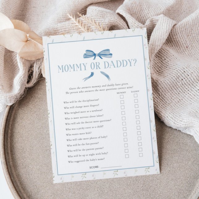 Blue Baby Shower Spring Floral Bow Game Card (Creator Uploaded)