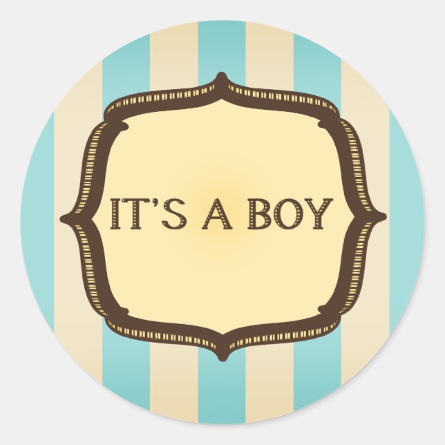 Blue Baby Shower Sticker - Vintage Stripes (Front)