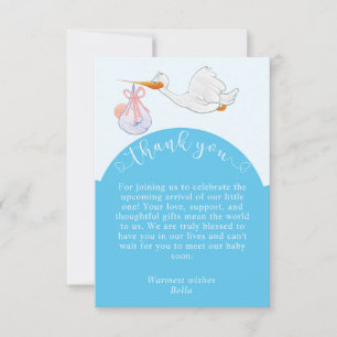 Blue Baby Shower Stork Thank You Card