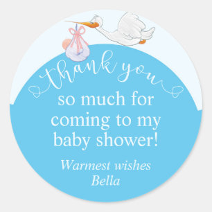 Blue Baby Shower Stork Thank You Sticker