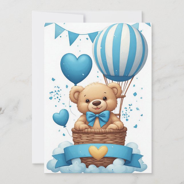 Blue Baby Shower Teddy Bear 🧸 Invitation (Front)