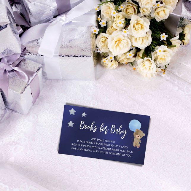Blue baby shower teddy boy book request enclosure card (Creator Uploaded)