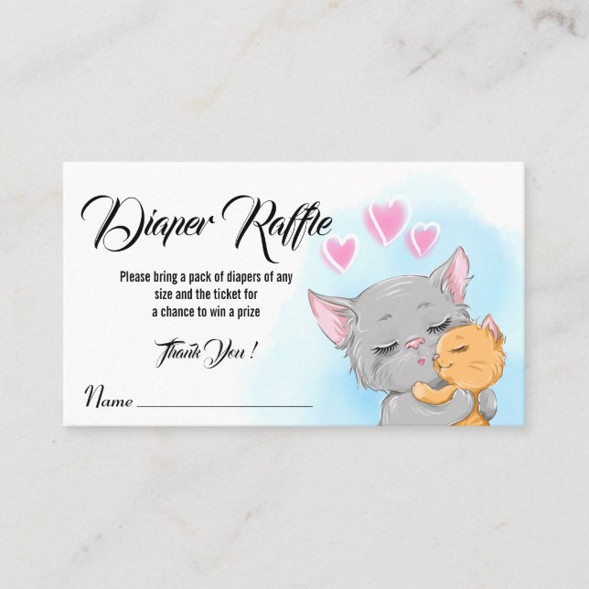Blue Baby Shower ticket Cat Diaper Raffle activity (Front)