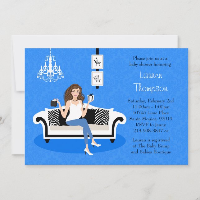 Blue Baby Shower with Zebra Print Invitation (Front)