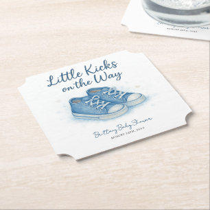 Blue Baby Sneakers Baby Shower  Paper Coaster