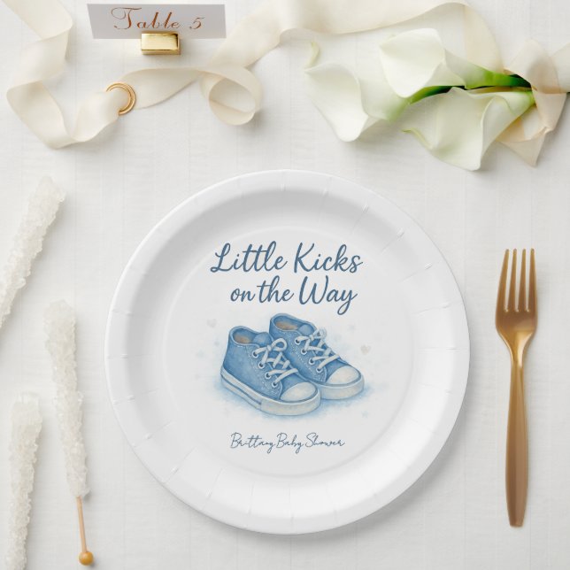 Blue Baby Sneakers Baby Shower  Paper Plate (Wedding)