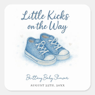 Blue Baby Sneakers Baby Shower  Square Sticker