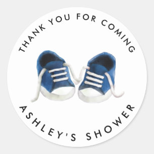 Blue Baby Sneakers Baby Shower Sticker, Gift Tag