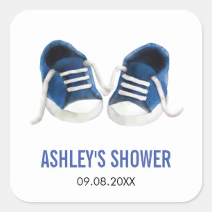 Blue Baby Sneakers Baby Shower Sticker, Gift Tags