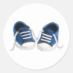 Blue Baby Sneakers Sticker, Baby Shower Gift Tag
