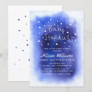 Blue Baby Stardust Stars Watercolor Baby Shower Invitation