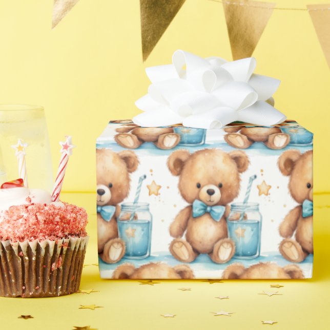 Blue Baby Toddler Teddy Bear Gift Wrapping Paper (Birthday Party)