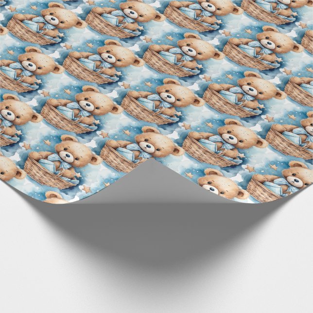 Blue Baby Toddler Teddy Bear Gift Wrapping Paper (Corner)