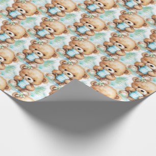Blue Baby Toddler Teddy Bear Gift Wrapping Paper