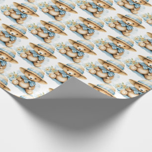 Blue Baby Toddler Teddy Bear Gift Wrapping Paper