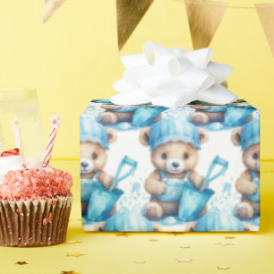 Blue Baby Toddler Teddy Bear Gift Wrapping Paper