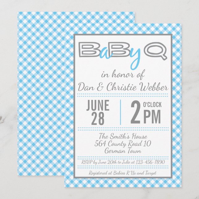 Blue BabyQ BBQ Baby Shower Invitation (Front/Back)