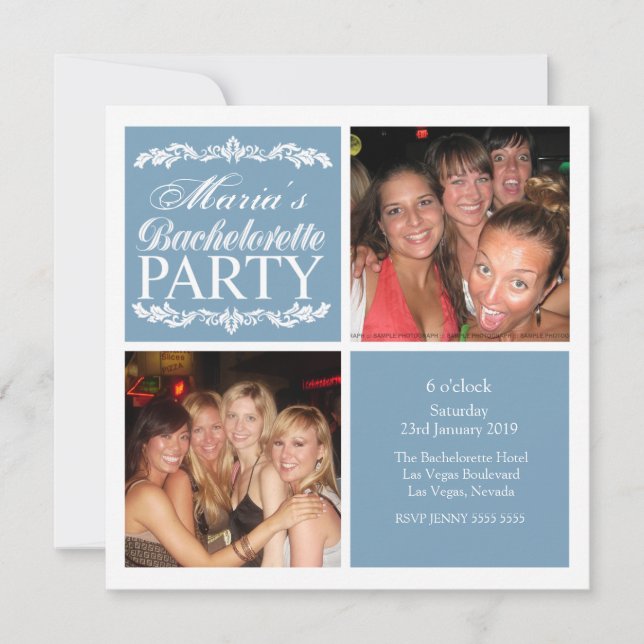 Blue Bachelorette Bridal Party Photo Cards (Front)