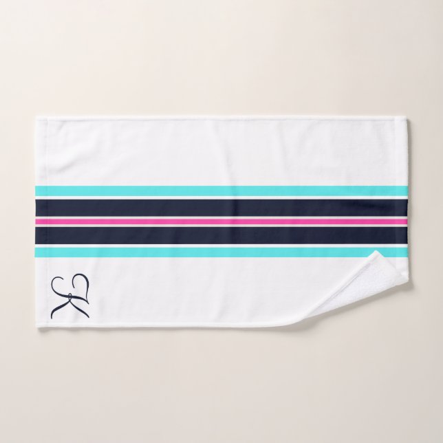 Blue Bachelorette Cursive Monogram Minimalist Bath Towel Set (Hand Towel)
