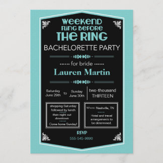 Blue Bachelorette Shower Invitation