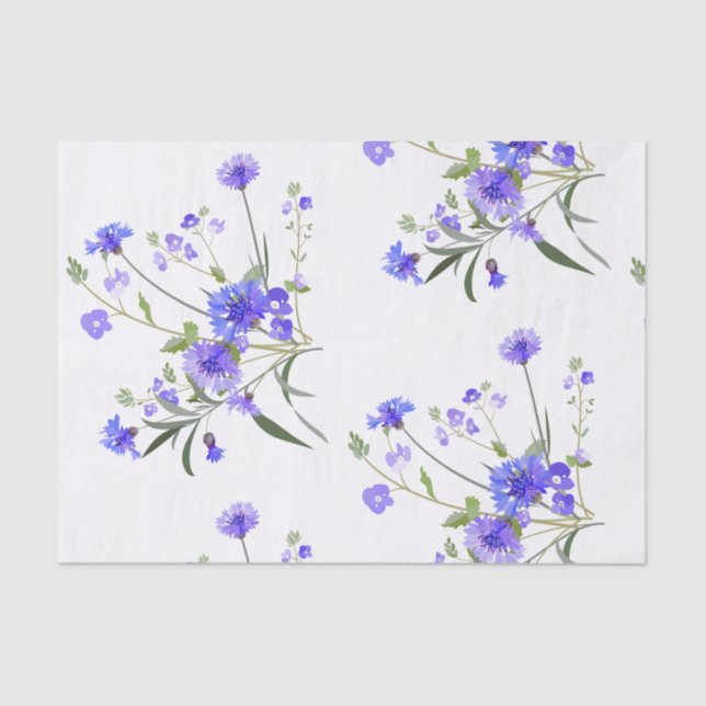Blue Bachelor's Buttons Floral Tissue Paper (Front)