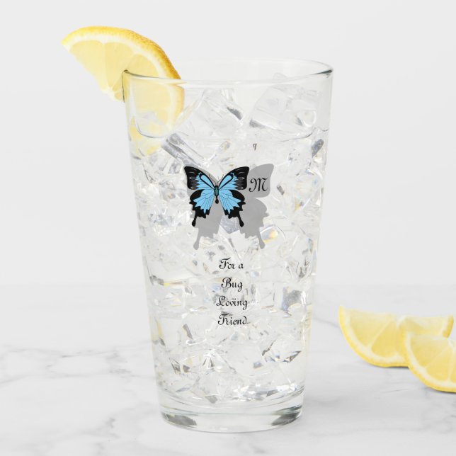 Blue Backed Butterfly Shadow Monogram Glass (Front Ice)