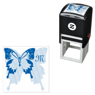 Blue Backed Butterfly Shadow Monogram Rubber Stamp
