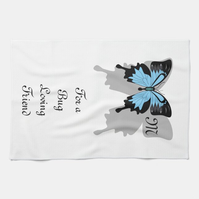 Blue Backed Butterfly Shadow Monogram Tea Towel (Horizontal)