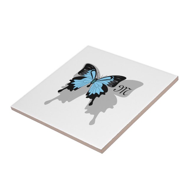 Blue Backed Butterfly Shadow Monogram Tile (Side)