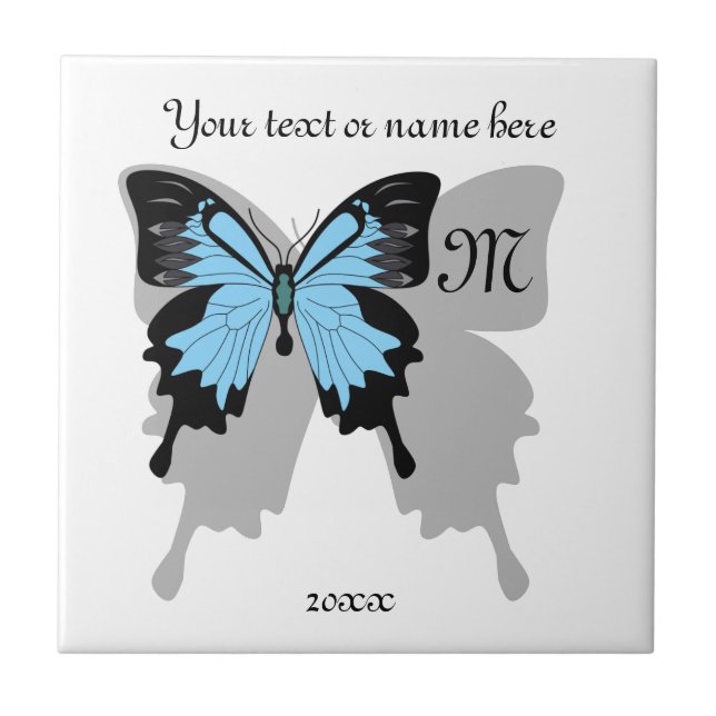Blue Backed Butterfly Shadow Monogram Tile (Front)