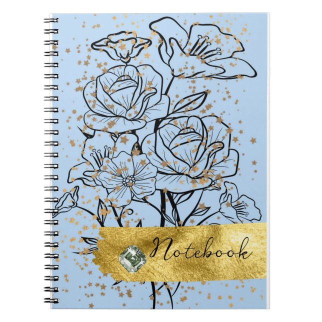 blue background and flowers  notebook (Front)