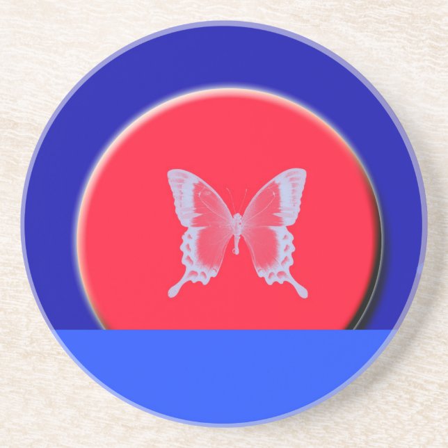 blue background butterflies coaster (Front)