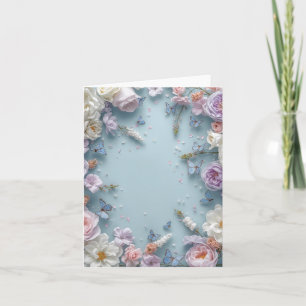 Blue background & butterflies, flowers Blank Card