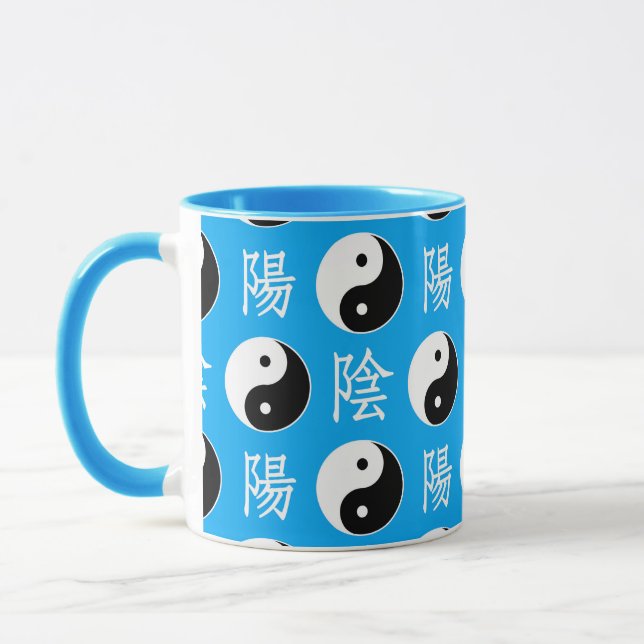 Blue Background Chinese Yinyang Pattern Mug (Left)