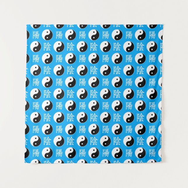 Blue Background Chinese Yinyang Pattern Tapestry (Front)