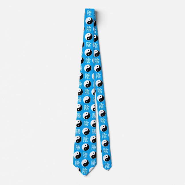 Blue Background Chinese Yinyang Pattern Tie (Front)