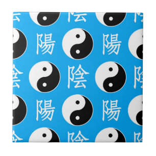 Blue Background Chinese Yinyang Pattern Tile
