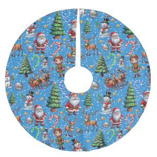 Blue Background Christmas Decorative Pattern Brushed Polyester Tree Skirt