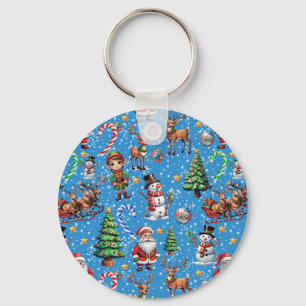 Blue Background Christmas Decorative Pattern Key Ring