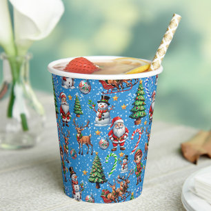 Blue Background Christmas Decorative Pattern Paper Cups
