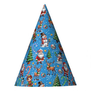 Blue Background Christmas Decorative Pattern Party Hat