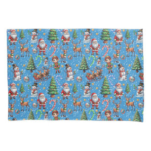 Blue Background Christmas Decorative Pattern Pillowcase