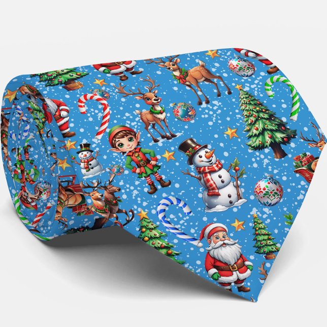 Blue Background Christmas Decorative Pattern Tie (Creator Uploaded)